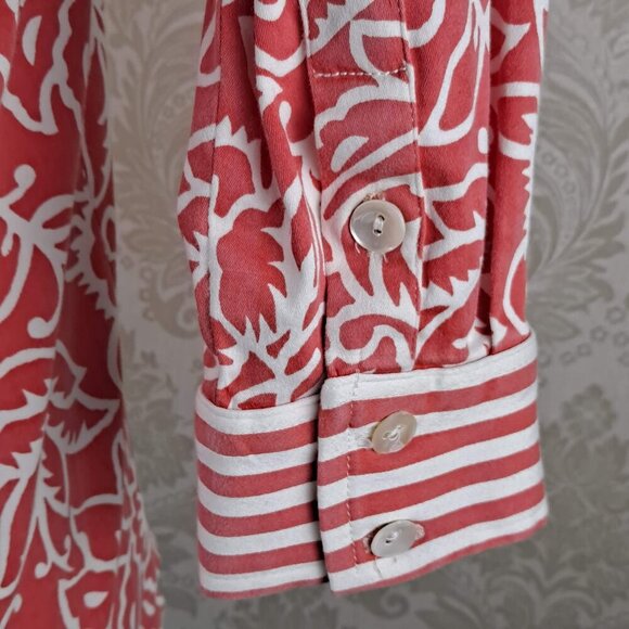Gretchen Scott Designs Size Small Coral and White Collared Shirt 3/4 Sleeves - Picture 9 of 14